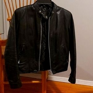 Black heavy leather motorcycle jacket